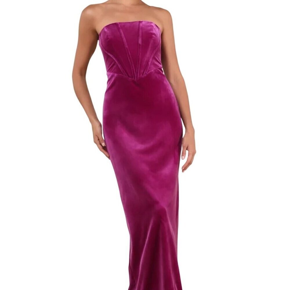 Lulus Regal Effect Magenta Velvet Bustier Staples Maxi Dress Size L